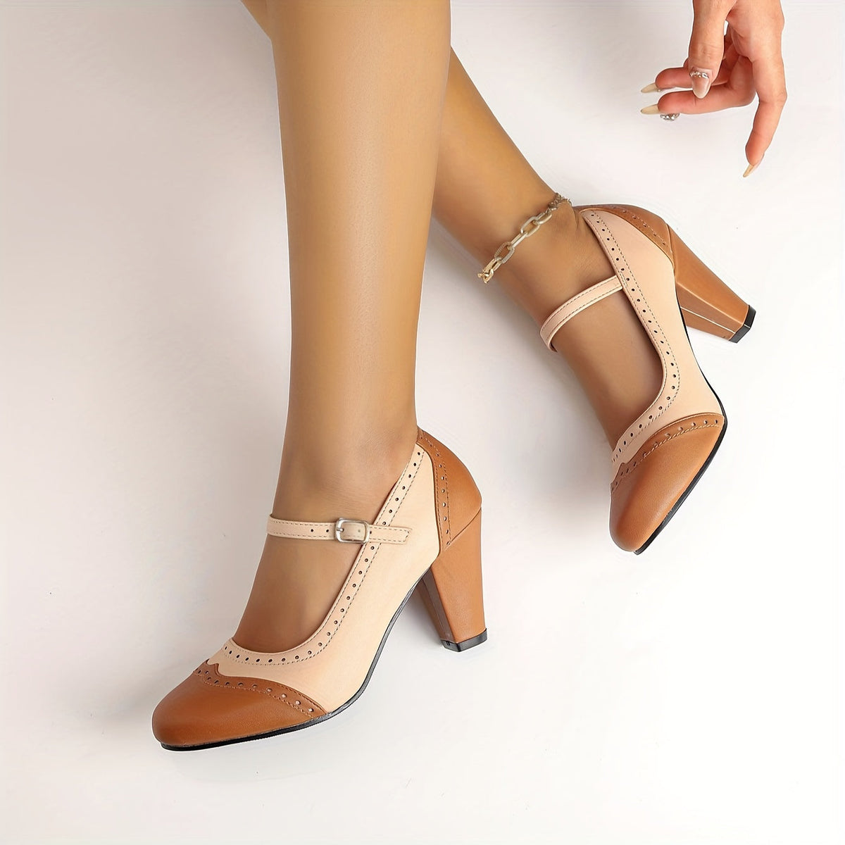 Norah | Escarpins Bicolores Vintage à Talon Confort